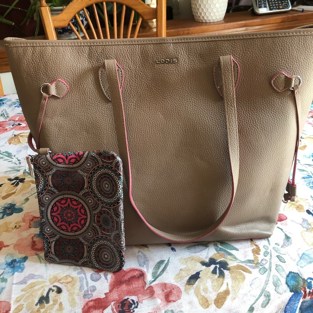 Tan tote with attached pouch